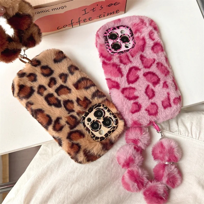 Phone Cases Iphone 13 - 세련된 레오파드 무늬의 부드러운 플러시 소재